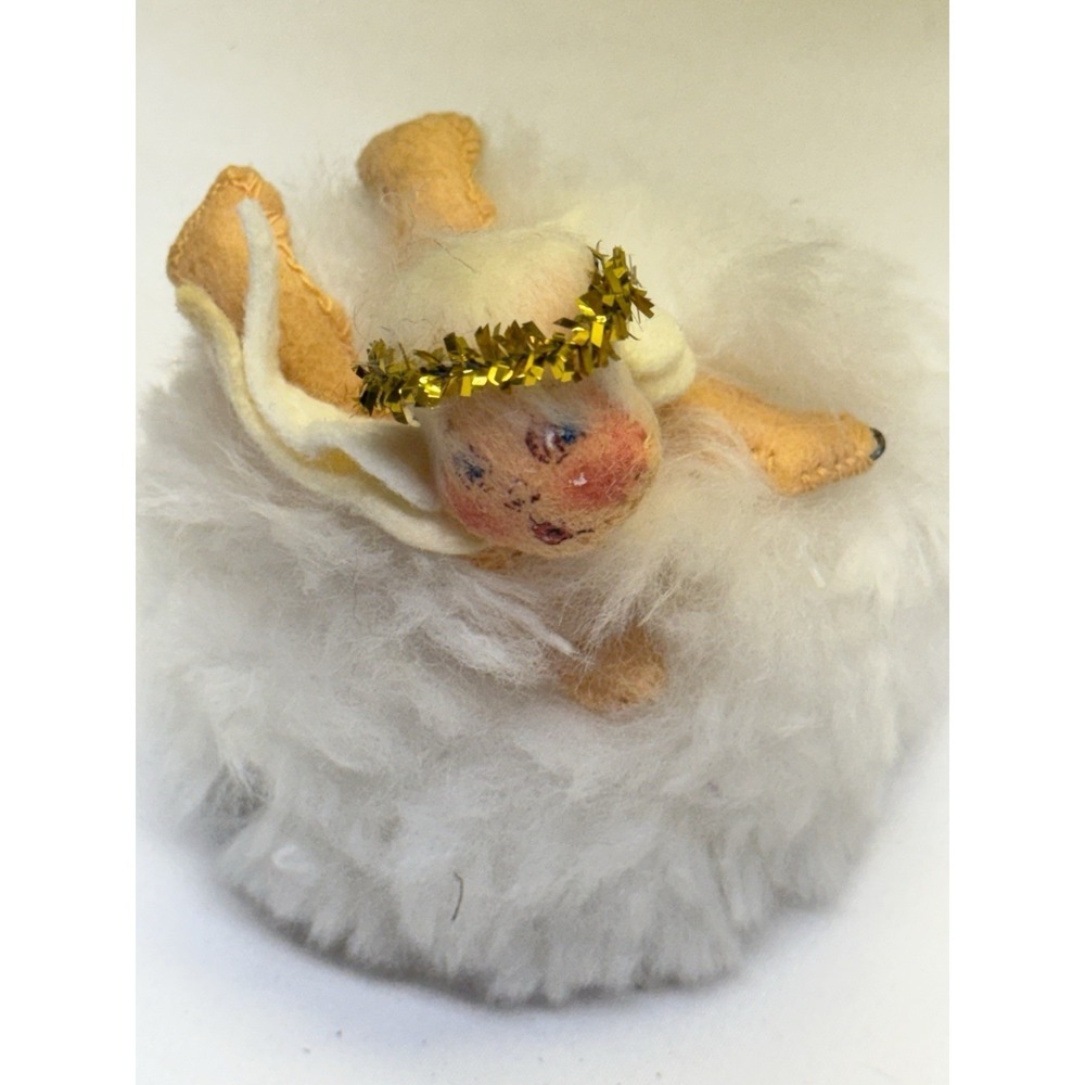Annalee Doll Set Of 2 Angel Cherub on Fluffy Cloud Felt Figurines 1971 & 1981 - Picture 8 of 11